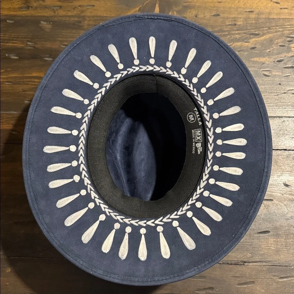Made in Mexico Hand-Painted Navy Blue Fedora with White Details